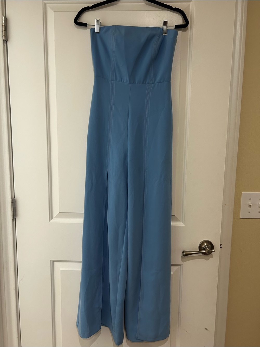 Strapless Wide-Leg Jumpsuit in Light Blue